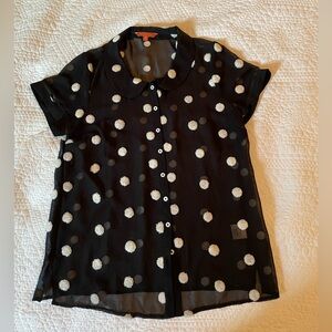 ModCloth Polyester Sheer 
Button Up Shirt Textured Polka Dot Black Size M